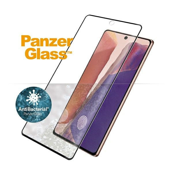 PanzerGlass извито Super+ закалено стъкло за Samsung Note 20, антибактериално, задържащо пръстови отпечатъци - черно