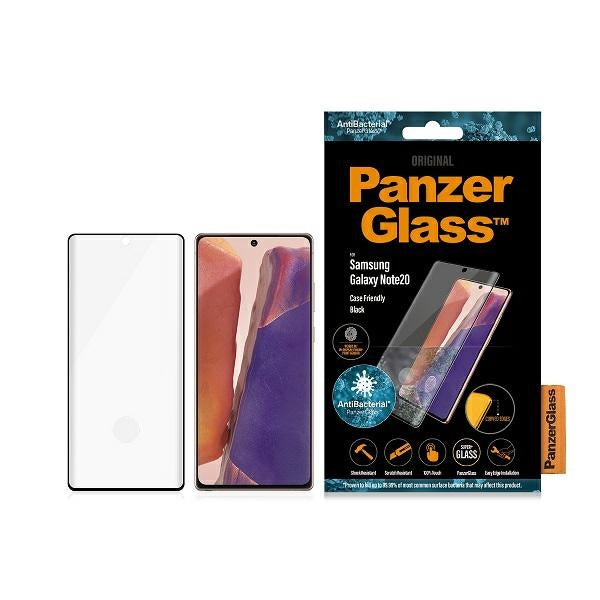 PanzerGlass извито Super+ закалено стъкло за Samsung Note 20, антибактериално, задържащо пръстови отпечатъци - черно