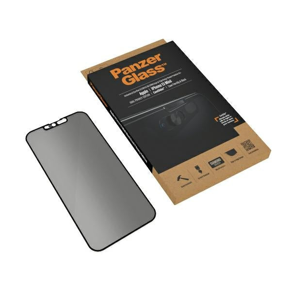 PanzerGlass E2E Microfracture закалено стъкло за iPhone 13 Mini, съвместимо с CamSlider, за поверителност и антибактериално покритие - черно