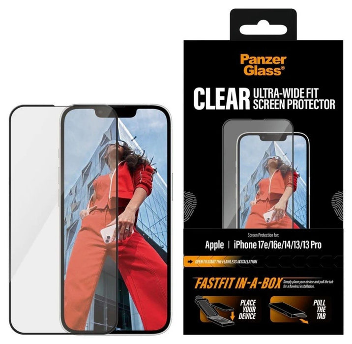 Стъклен протектор PanzerGlass – Clear UWF, iPhone 17e/16e/14/13/13 Pro
