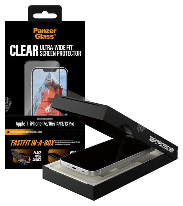 Стъклен протектор PanzerGlass – Clear UWF, iPhone 17e/16e/14/13/13 Pro