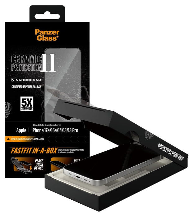 Стъклен протектор PanzerGlass – Ceramic, iPhone 17e/16e/14/13/13 Pro