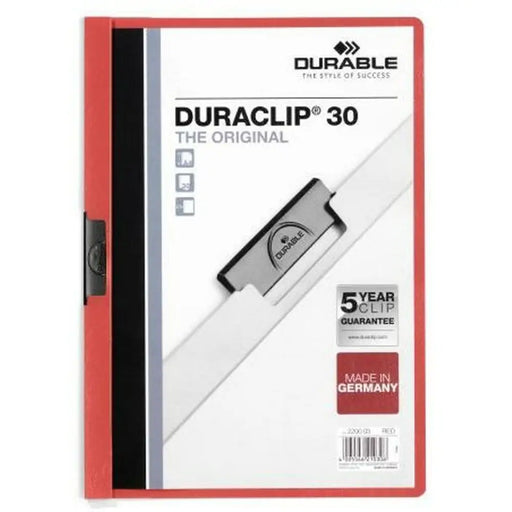 Папка за Документи Durable Duraclip 30 Червен Прозрачен A4