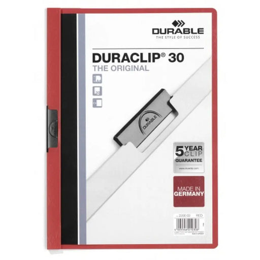Папка за Документи Durable Duraclip 30 Червен Прозрачен A4