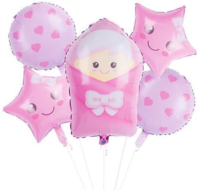 Комплект балони PartyGo - Baby Girl, 5 броя
