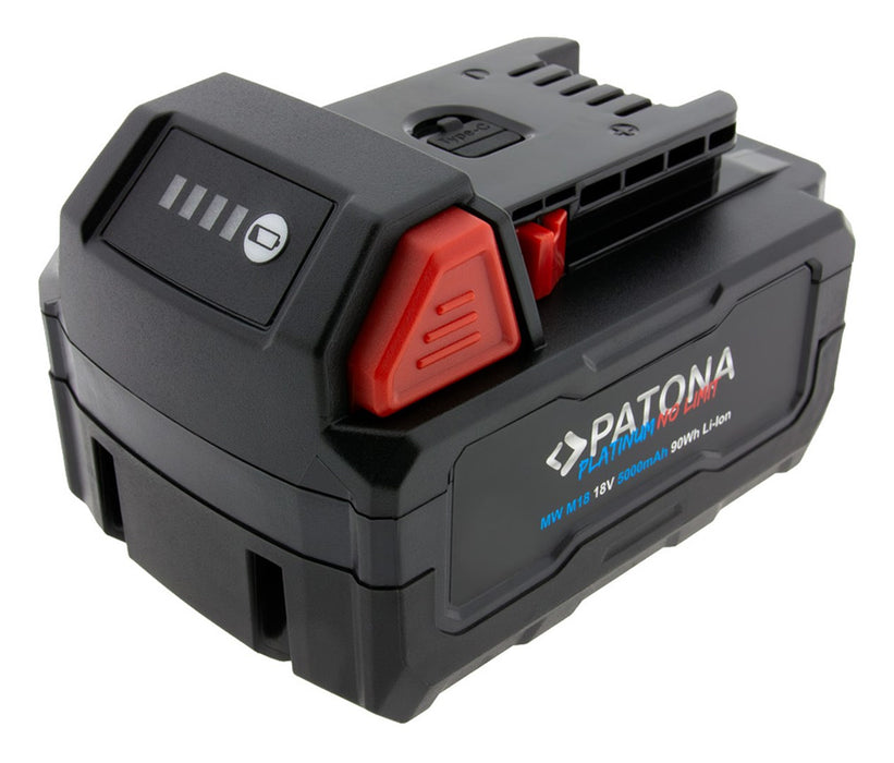 PATONA Platinum 18V батерия за Milwaukee M18 с USB-C порт PD45W Черен