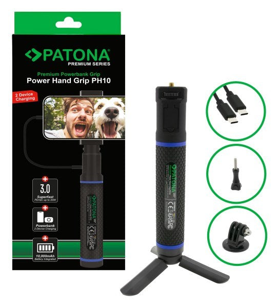 PATONA Premium Grip Power Hand PH10 + Преносима батерия Powerbank Черен