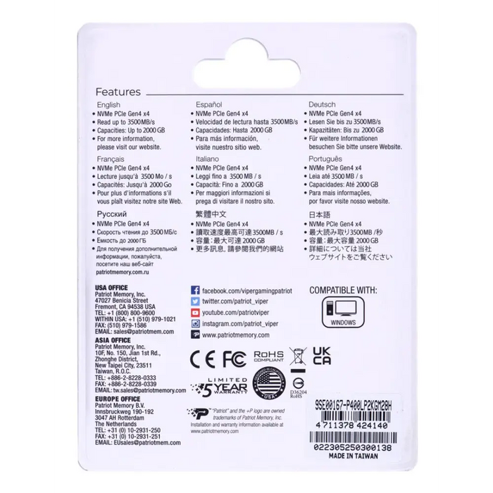 Patriot Memory P400 Lite 2 TB M.2 PCI Express 4.0 NVMe