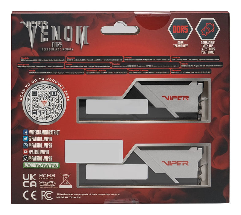 Паметен модул Patriot Memory Viper Venom PVV516G600C36K, 16 GB, 2 x 8 GB DDR5 6000 MT/s, 288-пинов DIMM