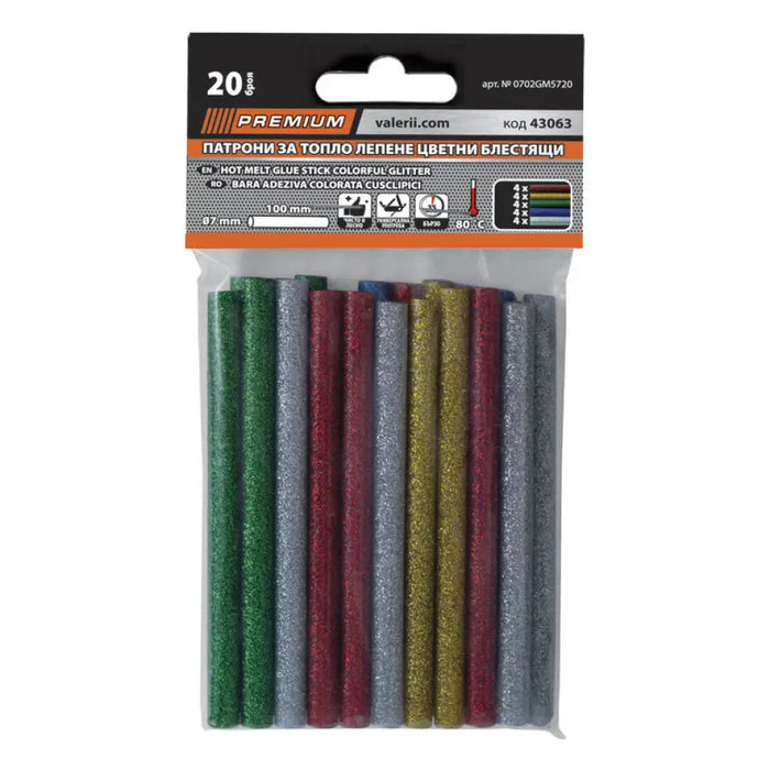ПАТРОНИ ЗА ТОПЛО ЛЕПЕНЕ 20 БР БЛЕСТЯЩИ Ф 7 X 100 MM PREMIUM