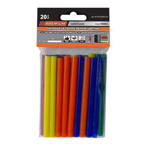 ПАТРОНИ ЗА ТОПЛО ЛЕПЕНЕ 20 БР ЦВЕТНИ Ф7X100 MM PREMIUM