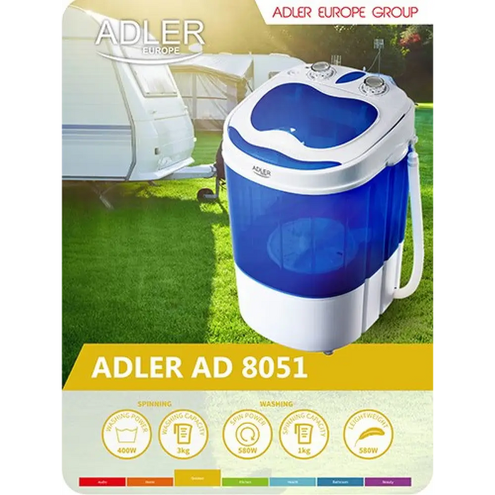 Пералня Adler AD 8051 Горно зареждане 3 кг Син Бял