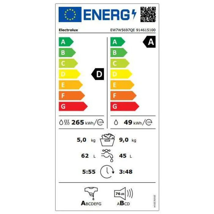 Пералня със сушилня ELECTROLUX EW7W5697QE 9/5 кг 1600 об/мин