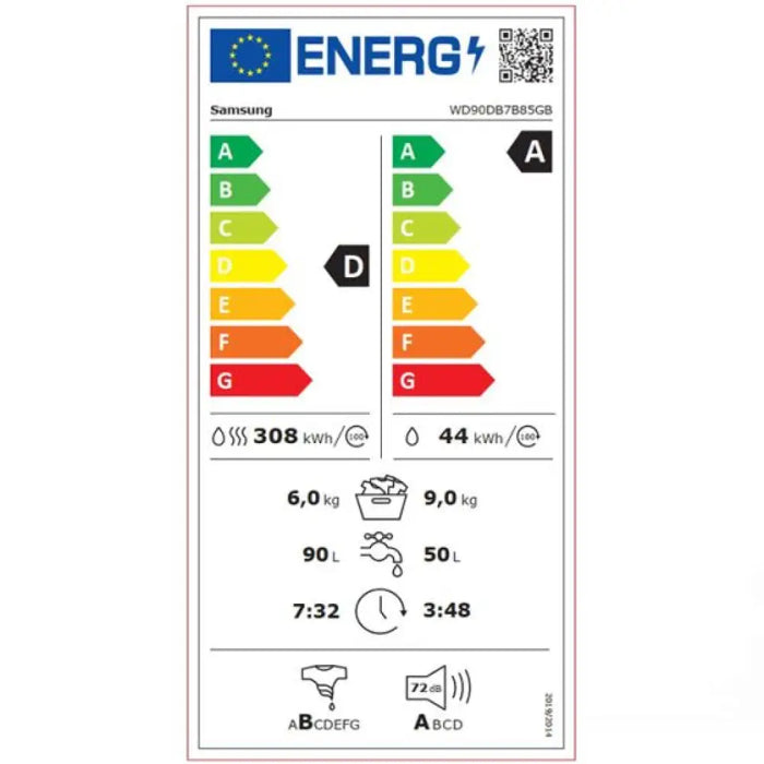 Пералня със сушилня SAMSUNG WD90DB7B85GBU4 9/6 кг