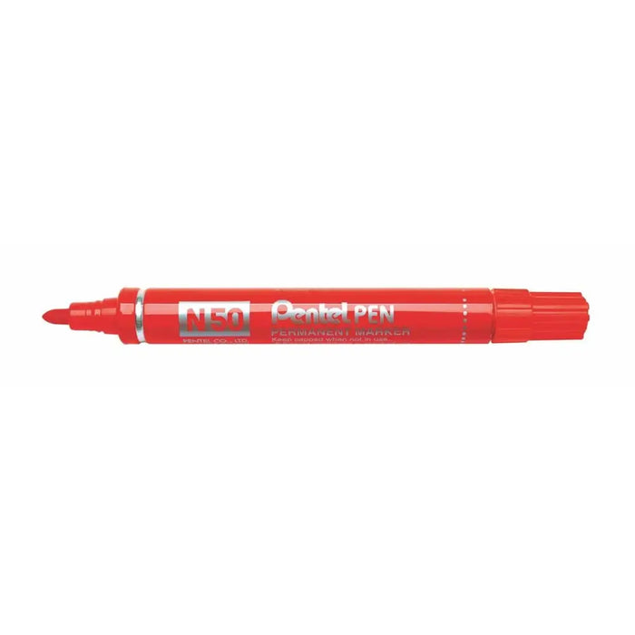 Перманентен флумастер Pentel N50-BE Червен 12 Части