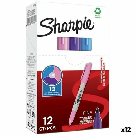 Перманентен флумастер Sharpie Лилав Розов цвят тюркоаз (12