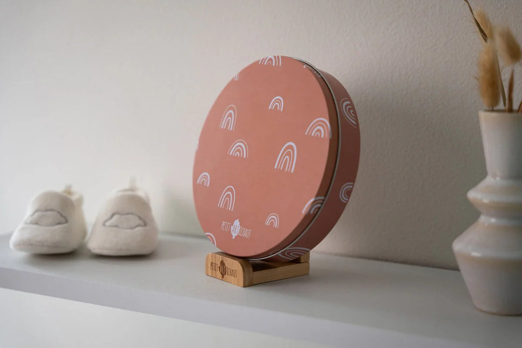 Кръгла метална кутия за бебешки отпечатък със стойка Petit Artichaut - Rainbow Terracotta