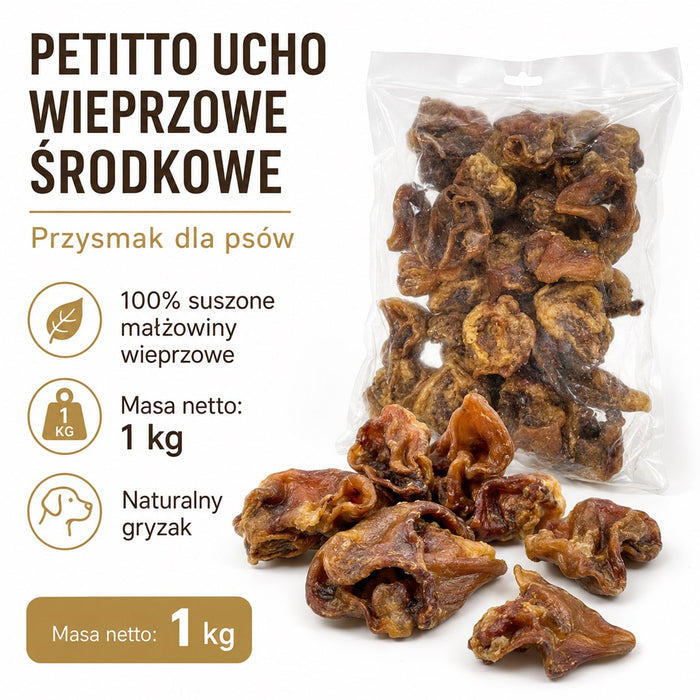 PETITTO средно голямо количество свински уши Mono - лакомство за кучета - 1 кг