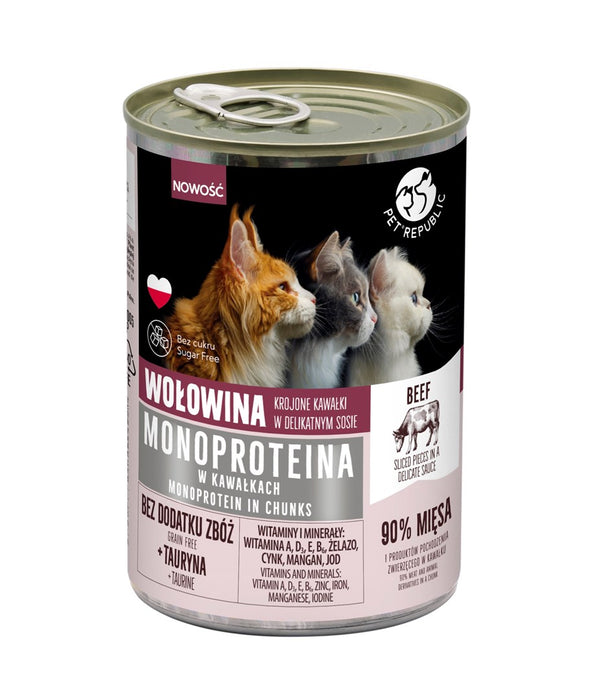 PET REPUBLIC Монопротеинова говежда храна в сос - мокра храна за котки - 400 г