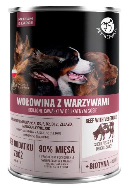 PET REPUBLIC Мокра храна за кучета за възрастни средни и големи породи говеждо месо със зеленчуци 1250 г