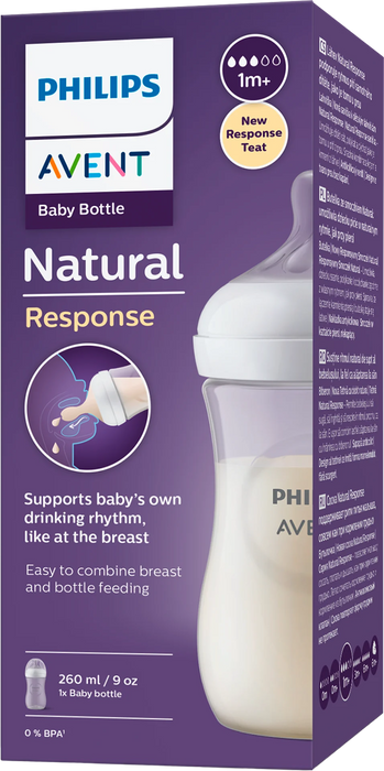 Шише за хранене с биберон Natural Response, 1+м, 260 ml
