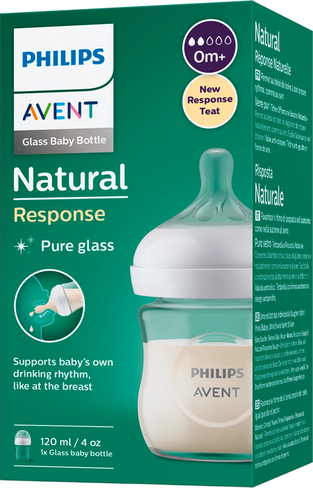 Стъклено шише с биберон Natural Response, 0+м, 120 ml