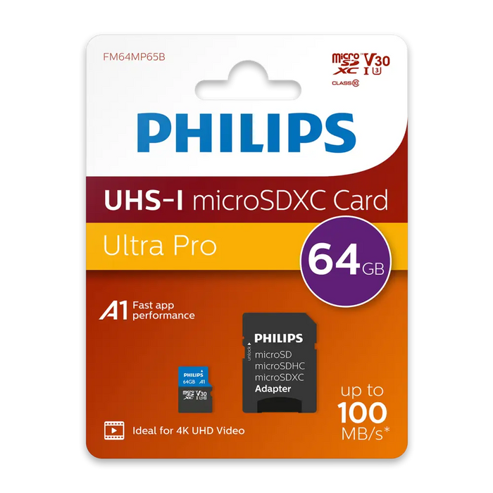 Philips Micro SDHC Card 64GB Class 10 UHS-I U3 V30 A1