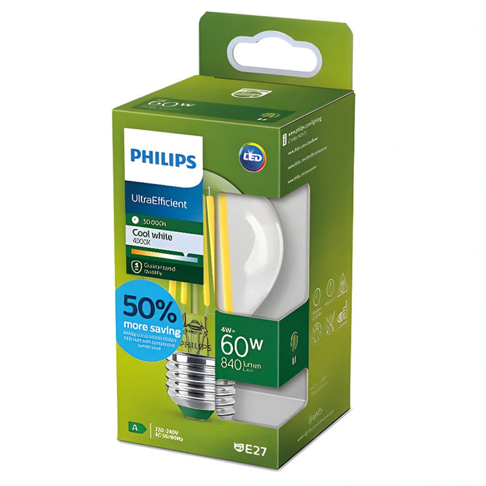 LED КРУШКА E27 4W 4000K FILAMENT A60 PHILIPS ULTRA EFFICIENCY
