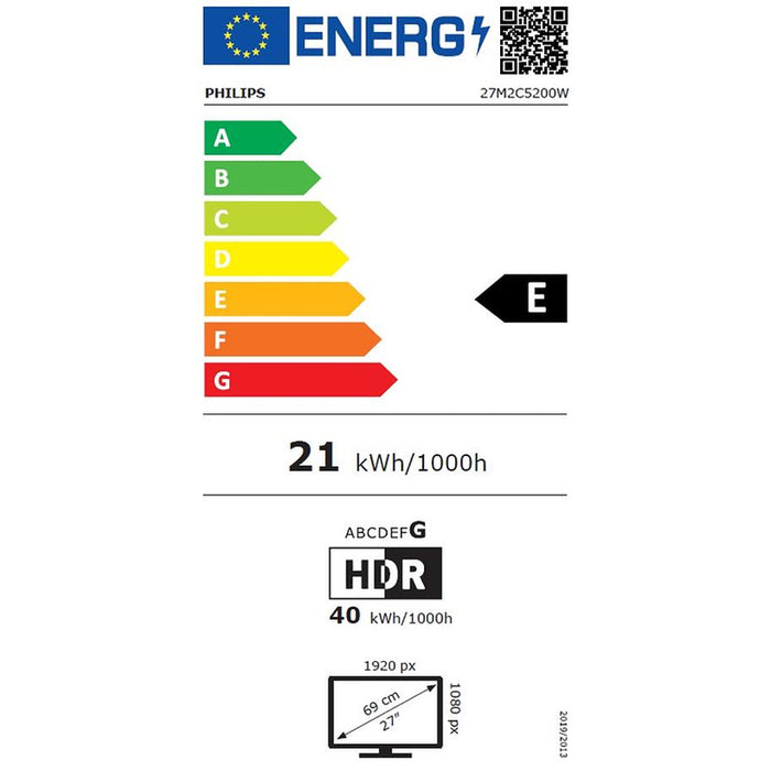 Philips Evnia 27M2C5200W, 27" Curved 1500R VA, 1920x1080@280Hz, 1ms GtG, 0.3ms MPRT, 300 cd/m2, 4000:1, Mega Infinity DCR, Адаптивна синхронизация, FlickerFree, LowBlue Mode, Tilt, Height Adjust, Въртящ се, 2x HDMI, DP