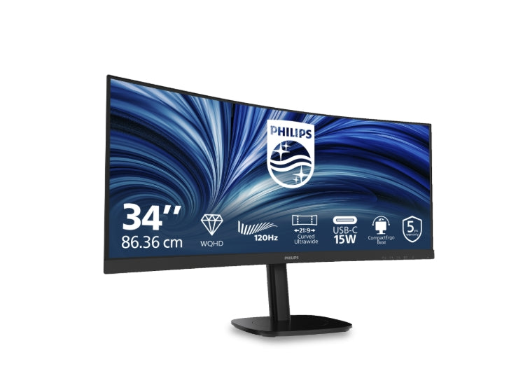 Philips 34B2N3500C, 34" Извит 1500R, VA, WLED, 3440x1440@120Hz, 4ms GtG, 350cd m/2, 3500:1, 50M:1 DCR, Adaptive Sync, FlickerFree, SoftBlue, 5Wx2, Наклон, Регулиране на височината, Въртене, 2xHDMI, DP, USB хъб