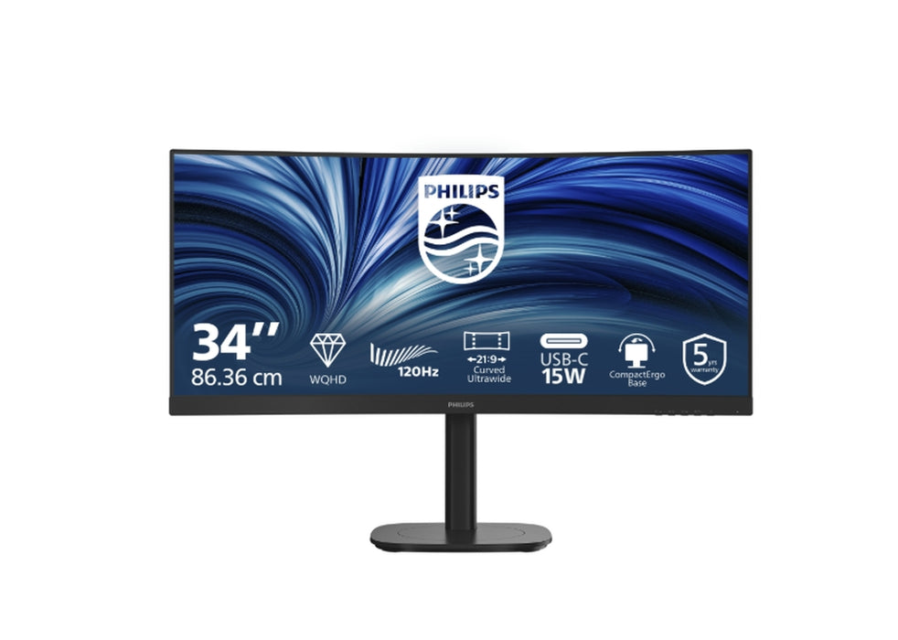 Philips 34B2N3500C, 34" Извит 1500R, VA, WLED, 3440x1440@120Hz, 4ms GtG, 350cd m/2, 3500:1, 50M:1 DCR, Adaptive Sync, FlickerFree, SoftBlue, 5Wx2, Наклон, Регулиране на височината, Въртене, 2xHDMI, DP, USB хъб