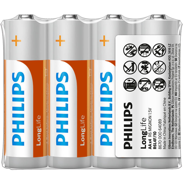 БАТЕРИИ PHILIPS R6L4F/10 AAX4 LONGLIFE
