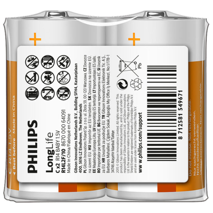 Philips Longlife battery R14 (C), 2-foil pack 