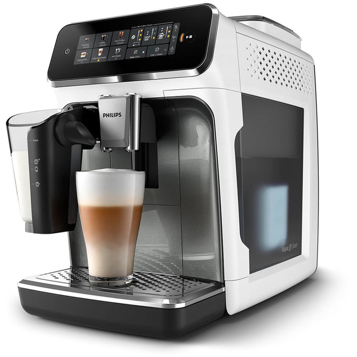 Кафеавтомат PHILIPS LatteGO EP3343/70 SilentBrew технология 1800.00 ml, АВТОМАТИЧНА КАПУЧИНО СИСТЕМА, 15.00 bar, ОПЦИЯ ЗА МЛЯНО КАФЕ, БЯЛ