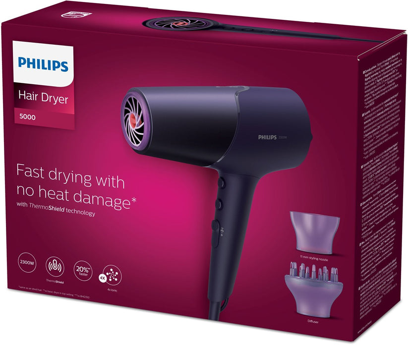 PHILIPS Hair dryer 2300W Series 5000 ThermoShield technology ion care 6 levels color purple 