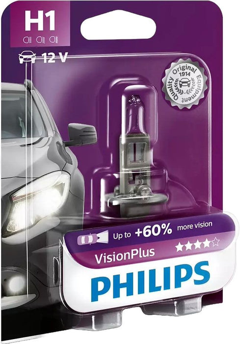 Автомобилна крушка Philips - H1, Vision plus +60% more light, 12V, 55W, P14.5s