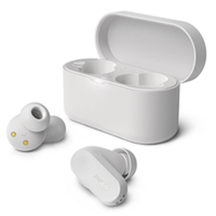 PHILIPS True Wireless Earbuds IPX4 Извършвайте разговори с помощта на една слушалка До 24 часа време за възпроизвеждане бяло