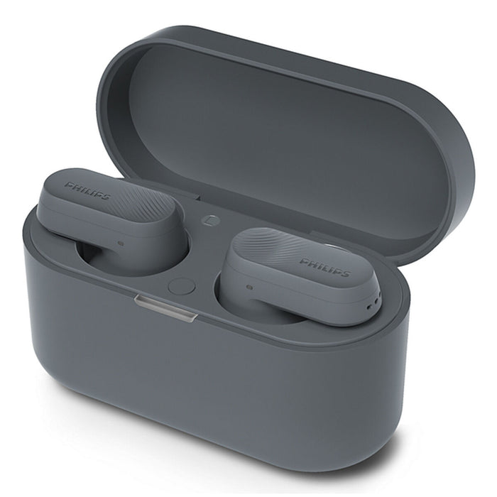 PHILIPS True Wireless Earbuds IPX4 Извършвайте разговори с помощта на една слушалка До 24 часа време за възпроизвеждане сиво