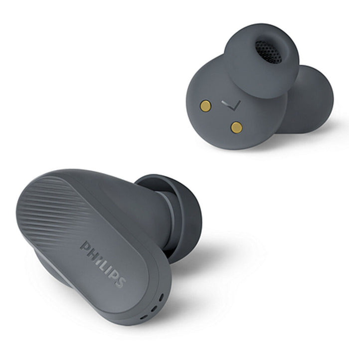 PHILIPS True Wireless Earbuds IPX4 Извършвайте разговори с помощта на една слушалка До 24 часа време за възпроизвеждане сиво