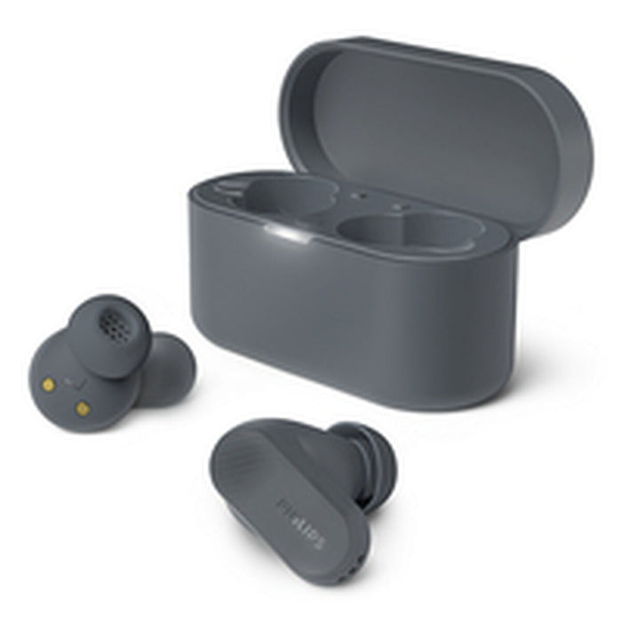 PHILIPS True Wireless Earbuds IPX4 Извършвайте разговори с помощта на една слушалка До 24 часа време за възпроизвеждане сиво