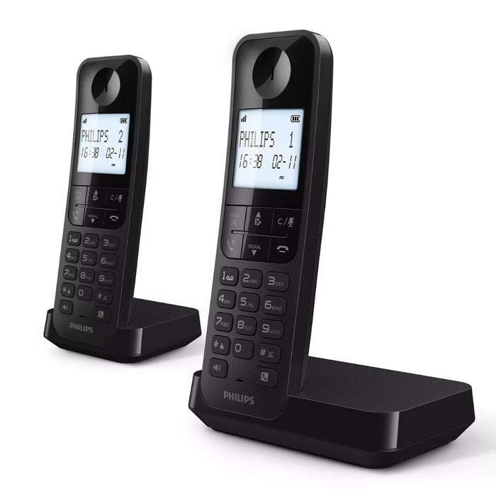 Безжичен телефон Philips D2702 DUO Черен 2 броя