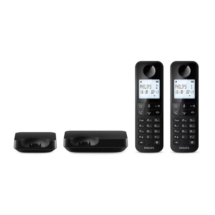 Безжичен телефон Philips D2702 DUO Черен 2 броя
