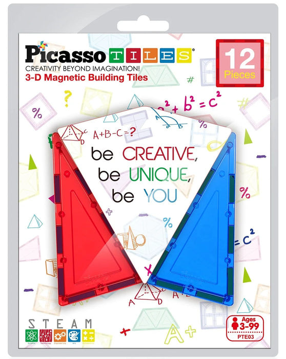 Конструктор допълнение Picasso Tiles - Удължени триъгълници, 12 части