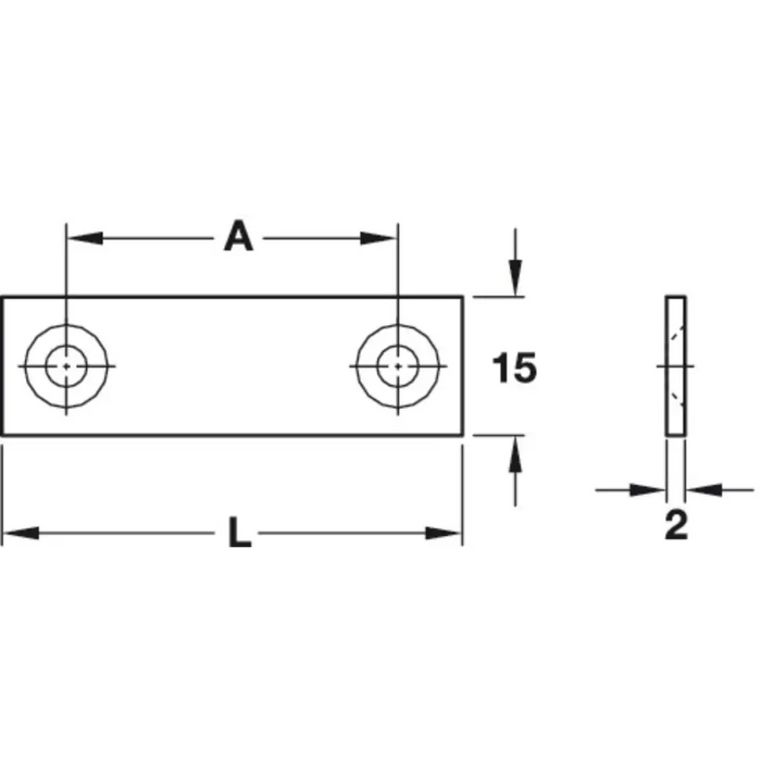 ПЛАНКА ПРАВА С 2 ОТВОРА ЗА ВИНТОВЕ 70MM