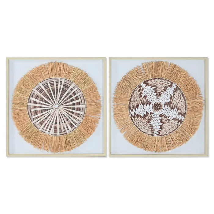 Пластно Home ESPRIT Бял Естествен Boho 60 x 3 x 60 cm (2
