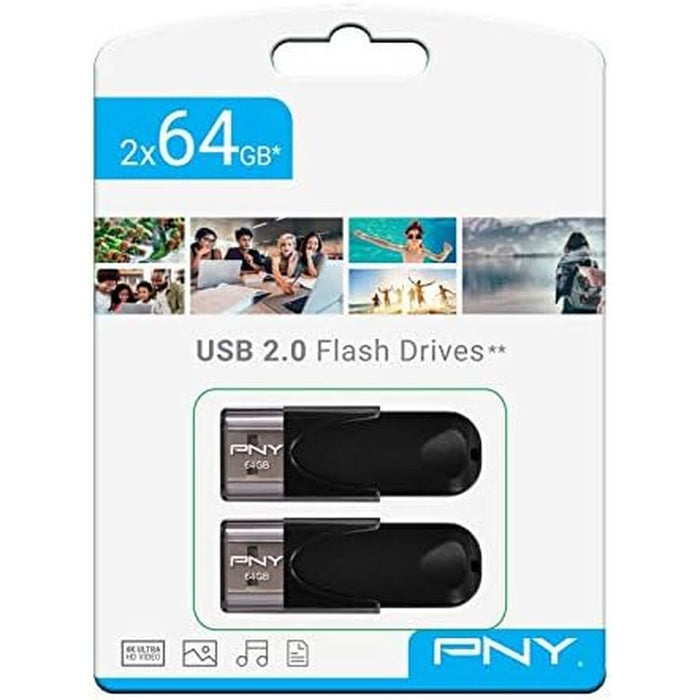 USB стик PNY FD64GATT4X2-EF Черен 64 GB (2 броя)