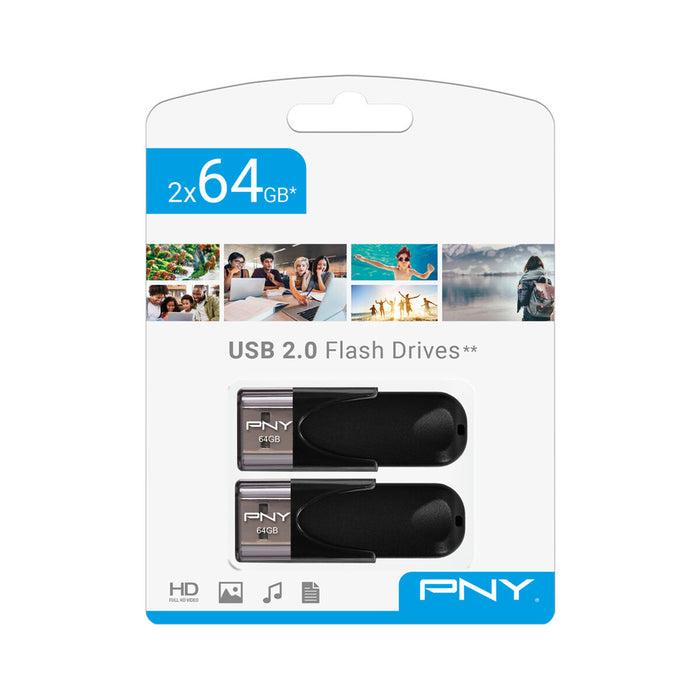 USB стик PNY FD64GATT4X2-EF Черен 64 GB (2 броя)