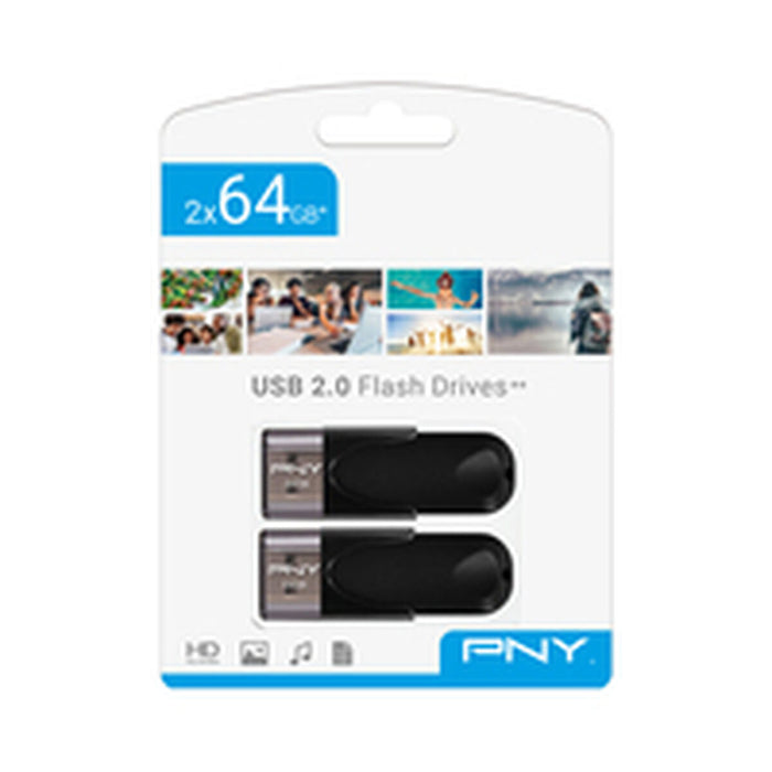 USB стик PNY FD64GATT4X2-EF Черен 64 GB (2 броя)