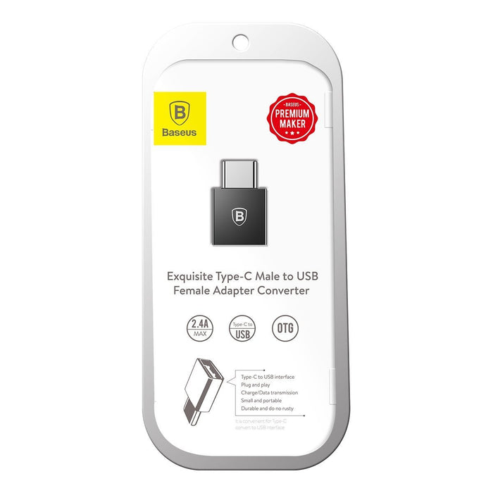 Адаптер Baseus Exquisite, USB / USB-C, 2.4A, черен
