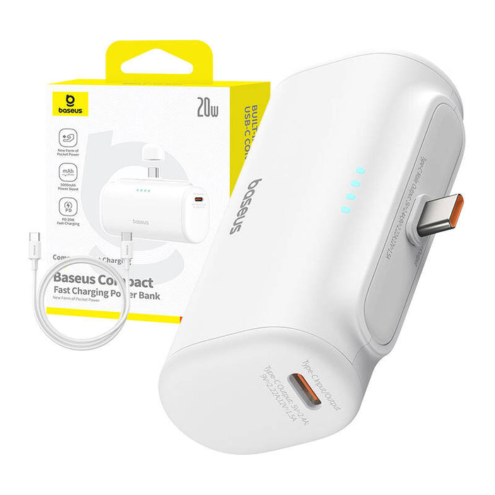 Преносима батерия Baseus Compact, 5000mAh, 20W, USB-C, бяла